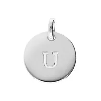 pendentif en argent rhodié médaille 12mm gravure alphabet "u"