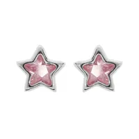 boucles d'oreille en argent rhodié étoile d'oxyde rose et fermoir poussette