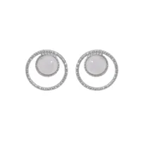 boucles d'oreille en argent rhodié  pierre nacre blanche véritable 6mm dans cercle et fermoir poussette