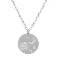 collier en acier chaîne avec pendentif médaille motifs lune et étoiles avec strass 38+7cm