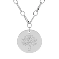 collier en acier maille avec pendentif médaille gravée arbre de vie 39+5cm