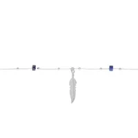 chaîne de cheville en argent platiné avec pampille plume et rondelles lapis lazuli véritable 22+3cm