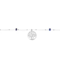 chaîne de cheville en argent platiné avec pampille arbre de vie et rondelles lapis lazuli véritable 22+3cm