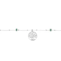 chaîne de cheville en argent platiné avec pampille arbre de vie et jade vert véritable 22+3cm