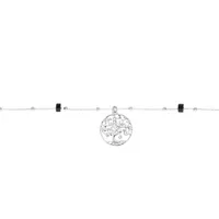 chaîne de cheville en argent platiné avec pampille arbre de vie et onyx véritable 22+3cm