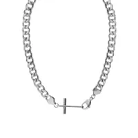 collier en acier maille gourmette avec croix horizontal 53cm