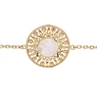 bracelet en plaqué or ethnique chaîne avec médaillon pierre quartz rose véritable 16+2cm