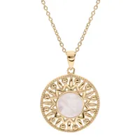 collier en plaqué or chaîne avec pendentif ethnique et pierre quartz rose véritable 42+3cm