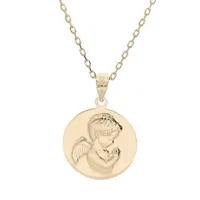 collier en plaqué or chaîne avec pendentif médaille angelot en relief 40+5cm