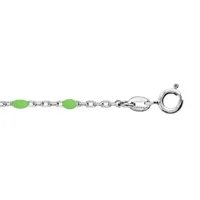 chaîne de cheville en argent rhodié avec perles vert fluo 23+3cm