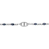 bracelet en argent platine chaîne avec maillon marine et boules quartz de synthèse bleu 15+3cm