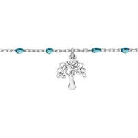 chaîne de cheville en argent rhodié perles bleu tranparent et arbre de vie 23+3cm