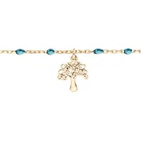 chaîne de cheville en argent et dorure jaune perles bleu tranparent et arbre de vie 23+3cm