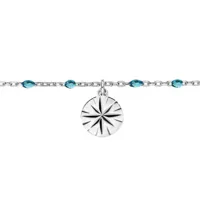 chaîne de cheville en argent rhodié perles bleu transparent et soleil diamanté 23+3cm
