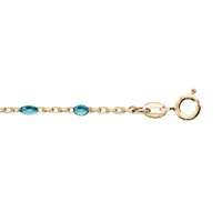 chaîne de cheville en argent et dorure jaune perles bleu transparent 23+3cm