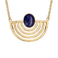 collier en plaqué or ethnique chaîne avec motif egyptien et pierre lapis lazuli véritable 42+5cm