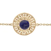 bracelet en plaqué or ethnique chaîne avec médaillon pierre lapis lazuli véritable 16+2cm