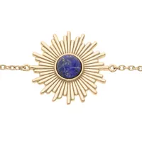 bracelet en plaqué or ethnique chaîne avec soleil pierre lapis lazuli véritable 16+2cm