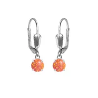 boucles d'oreille en argent rhodié opale orange de synthèse 5mm suspendue serti 4 griffes et fermoir dormeuse