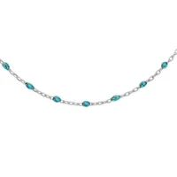 collier sautoir en argent rhodié chaîne avec olives couleur bleu transparent 70cm