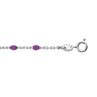 chaîne de cheville en argent rhodié avec olives couleur violet transparent 23+3cm