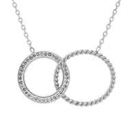 collier en acier chaîne avec double anneau entremélé 1 avec oxydes blancs sertis et 1 torsadé 40+5cm