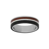 bague en acier et pvd noir anneau avec aspect bois de synthèse