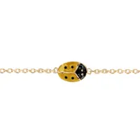 bracelet pour enfant en plaqué or chaîne avec coccinelle jaune et point noir 16cm réglable 14 cm