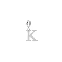 pendentif charms en argent rhodié initiale lettre k sur fermoir anneau ressort