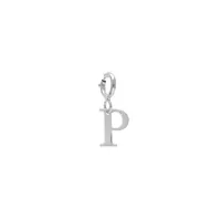 pendentif charms en argent rhodié initiale lettre p sur fermoir anneau ressort