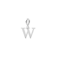 pendentif charms en argent rhodié initiale lettre w sur fermoir anneau ressort