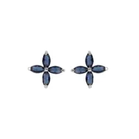 boucles d'oreille tige en argent rhodié forme fleur verre bleu foncé