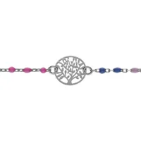 bracelet en argent rhodié boules résines multicouleur avec arbre de vie 13+3cm