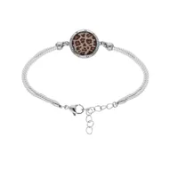bracelet en acier cordon blanc motif rond avec résine léopard 16+3cm