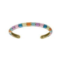 bracelet en acier et pvd doré, forme jonc résines multicolores