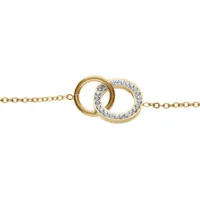 bracelet en acier pvd doré double cercle entrelacés résine et strass blancs 17+3cm