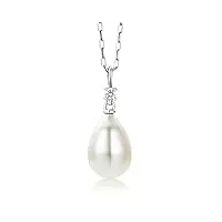 miore bijoux pour femmes collier avec pendentif perle d'eau douce blanche et diamant 0.03 ct chaîne en or blanc 18 carats / 750 or