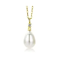 miore bijoux pour femmes collier avec pendentif perle d'eau douce blanche et diamant 0.03 ct chaîne en or jaune 18 carats / 750 or