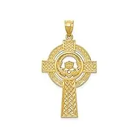 pendentif croix celtique claddagh en or jaune 14 carats - mesures 31 x 22 mm, métal