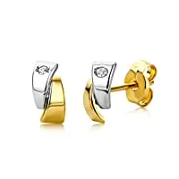 miore bijoux pour femmes clous d'oreilles avec diamants 0.01 ct boucles d'oreilles en or bicolor or jaune et or blanc 18 carats / 750 or