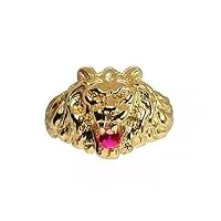1001 bijoux chevalière vermeil (or sur argent) grosse chevalière lion avec pierre rouge + écrin (offert) - tour de doigt 66