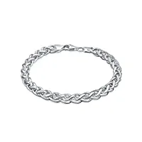 bracelet en chaîne de blé en corde tressée solide de 6 mm pour hommes en argent sterling poli .925 fabriqué en italie de 8 pouces