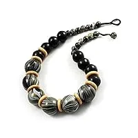 avalaya collier de perles en bois de fusion de couleur épaisse (noir, doré et blanc) – longueur : 56 cm, bois, sans pierre précieuse