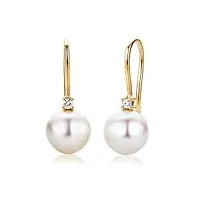 miore bijoux femmes boucles d'oreilles avec diamants 0.06 ct et perles d'eau douce blanches boucles d'oreilles pendantes en or jaune 18 carat / 750 or