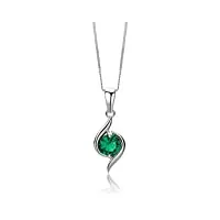 miore collier pour femmes collier avec pendentif pierre précieuse ronde Émeraude vert chaîne en or blanc 9 carat /375 or, bijoux longueur 45 cm