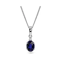 miore collier pour femmes collier avec diamants 0.02 ct et pendentif pierre précieuse forme ovale saphir bleu chaîne en or blanc 9 carat /375 or, bijoux avec diamants longueur 45 cm