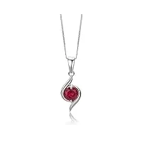 miore collier pour femmes collier pendentif pierre précieuse ronde rubis rouge chaîne en or blanc 9 carat /375 or, bijoux longueur 45 cm