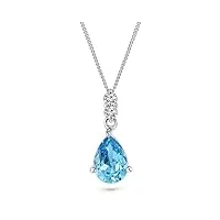 miore collier pour femmes collier avec diamants 0.06 ct et pendentif pierre précieuse forme poire topaze bleue chaîne en or blanc 9 carat /375 or, bijoux avec diamants longueur 45 cm