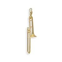 pendentif trombone - instrument de musique - argent massif 925 plaqué or 23,5 carats - bijou cadeau musique