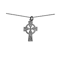 croix celtique de 28x20mm or blanc 9ct - 375/1000 gravée à la main avec chaîne gourmette lumineuse de 45cm